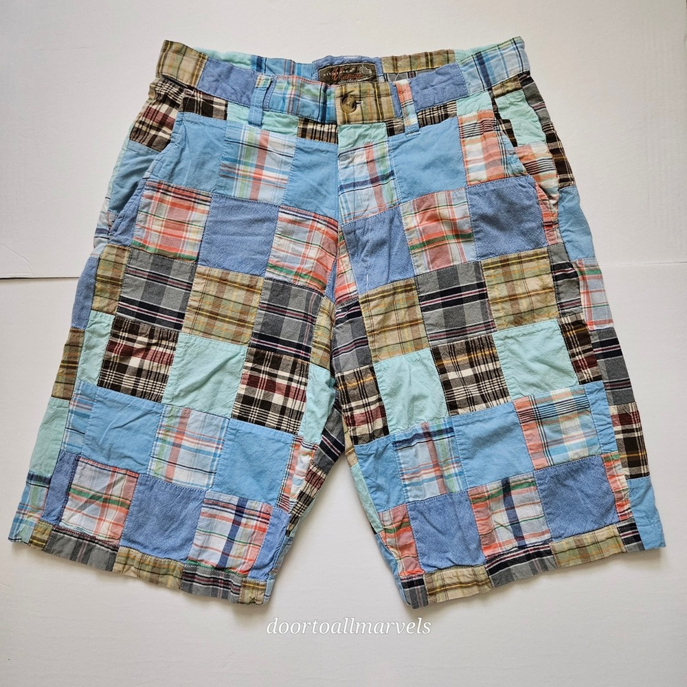 Siegfried Vintage Men Patchwork Madras Shorts 100% Cotton sz 32 Preppy Coastal